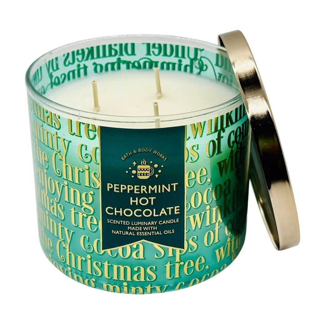 Bath and Body Works - Peppermint Hot Chocolate Scented Luminary 3-Wick Candle - Picture 3 of 3